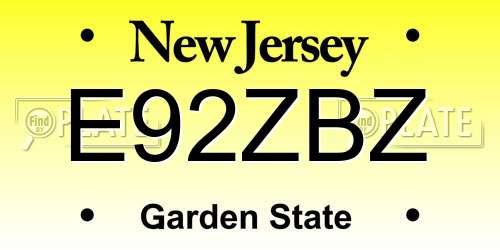 E92ZBZ New Jersey License Plate