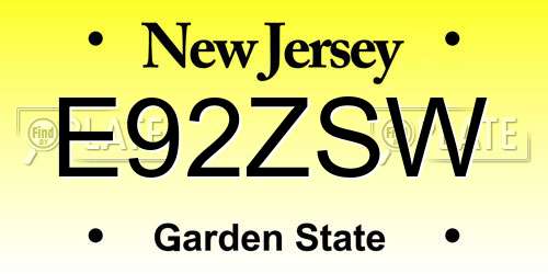 E92ZSW New Jersey License Plate