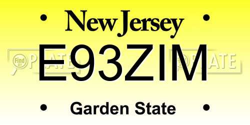 E93ZIM New Jersey License Plate
