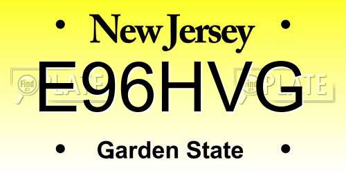 E96HVG New Jersey License Plate