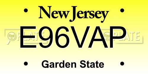 E96VAP New Jersey License Plate