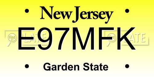 E97MFK New Jersey License Plate