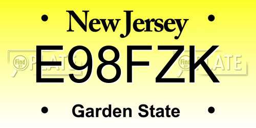 E98FZK New Jersey License Plate
