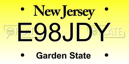 E98JDY New Jersey License Plate