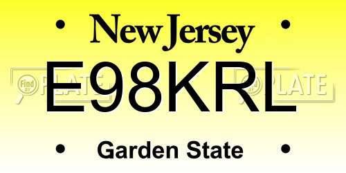 E98KRL New Jersey License Plate