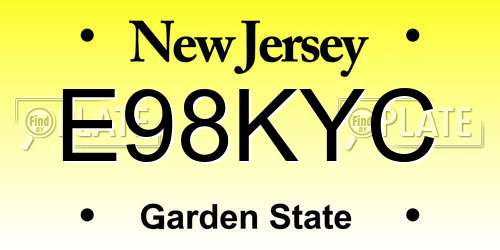 E98KYC New Jersey License Plate