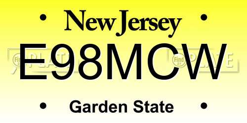 E98MCW New Jersey License Plate