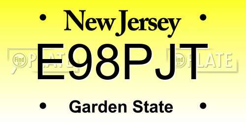 E98PJT New Jersey License Plate