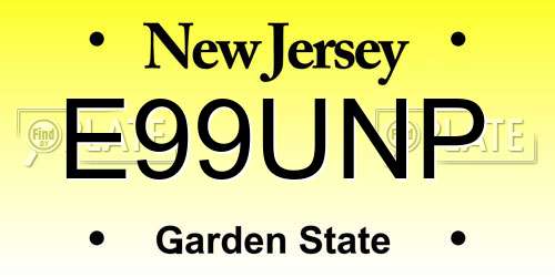 E99UNP New Jersey License Plate