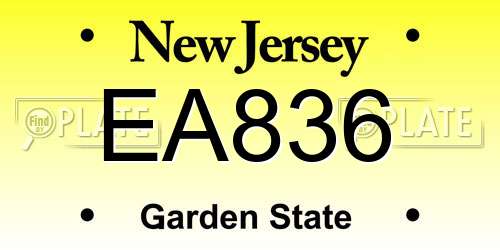EA836 New Jersey License Plate