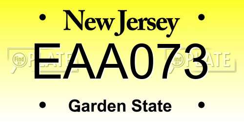 EAA073 New Jersey License Plate