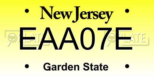 EAA07E New Jersey License Plate