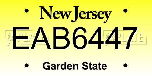 EAB6447 New Jersey License Plate