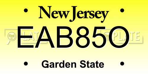 EAB85O New Jersey License Plate