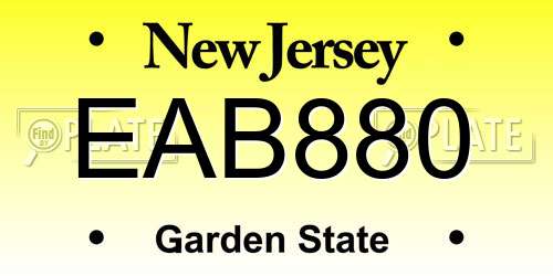 EAB880 New Jersey License Plate