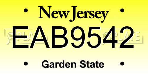 EAB9542 New Jersey License Plate