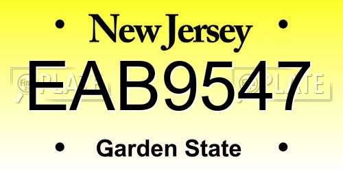 EAB9547 New Jersey License Plate