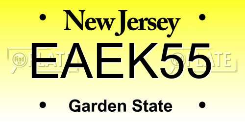 EAEK55 New Jersey License Plate