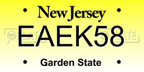 EAEK58 New Jersey License Plate