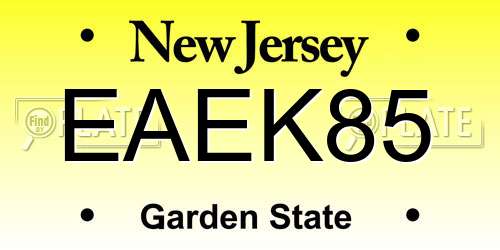 EAEK85 New Jersey License Plate