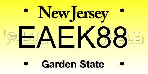 EAEK88 New Jersey License Plate