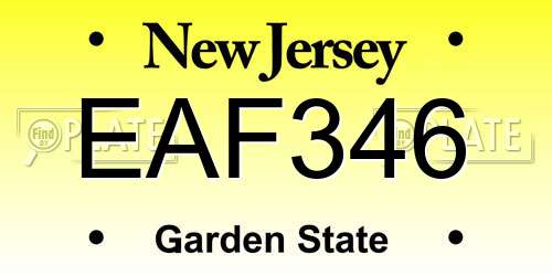 EAF346 New Jersey License Plate
