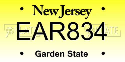 EAR834 New Jersey License Plate
