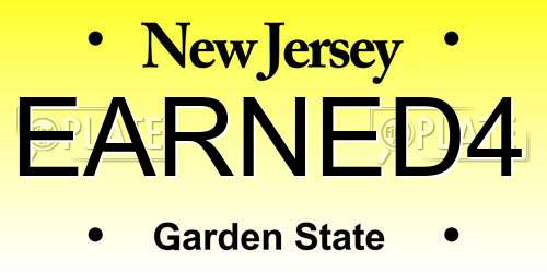 EARNED4 New Jersey License Plate