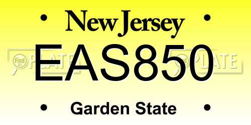 EAS850 New Jersey License Plate