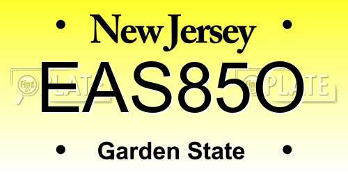 EAS85O New Jersey License Plate