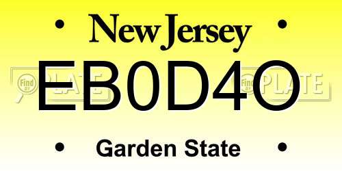 EB0D4O New Jersey License Plate