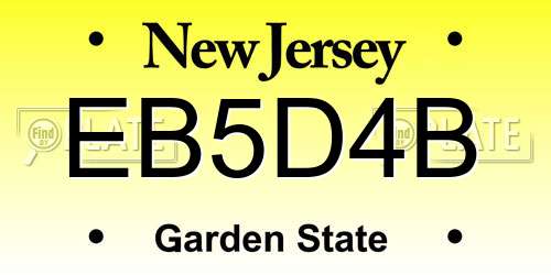 EB5D4B New Jersey License Plate
