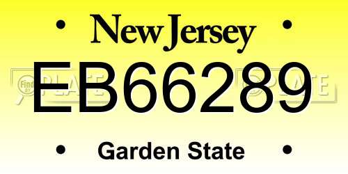 EB66289 New Jersey License Plate