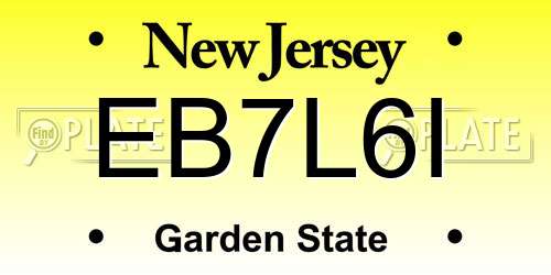 EB7L6I New Jersey License Plate