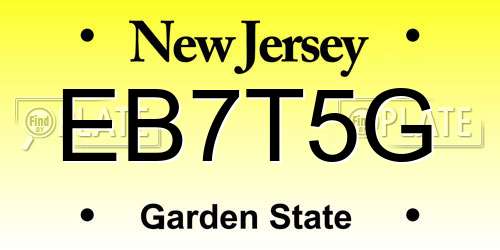 EB7T5G New Jersey License Plate