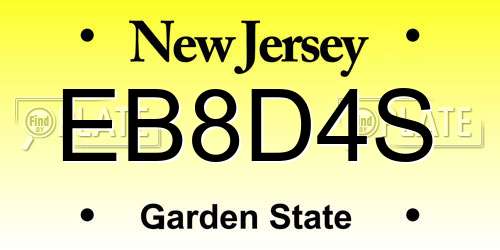 EB8D4S New Jersey License Plate