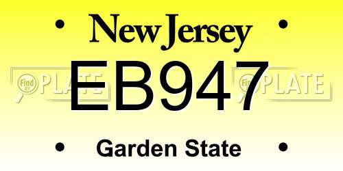 EB947 New Jersey License Plate