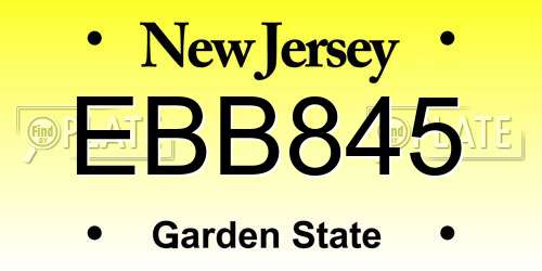 EBB845 New Jersey License Plate