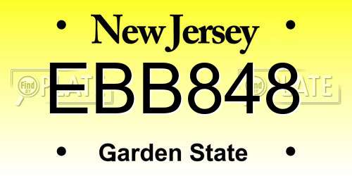 EBB848 New Jersey License Plate