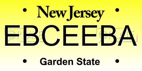 EBCEEBA New Jersey License Plate
