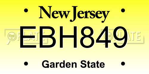 EBH849 New Jersey License Plate