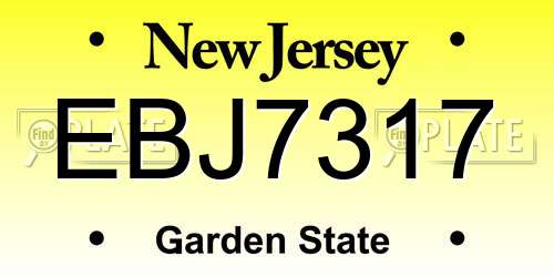 EBJ7317 New Jersey License Plate