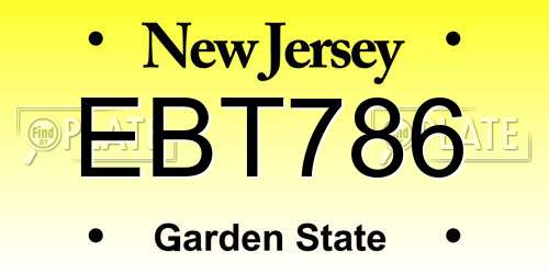 EBT786 New Jersey License Plate