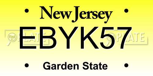 EBYK57 New Jersey License Plate