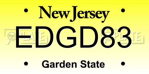 EDGD83 New Jersey License Plate