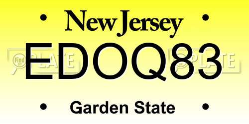 EDOQ83 New Jersey License Plate