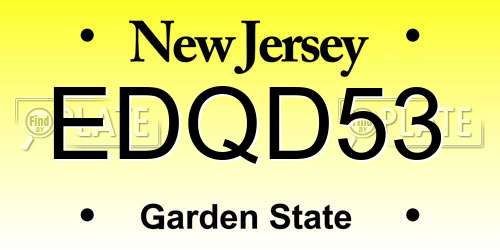 EDQD53 New Jersey License Plate