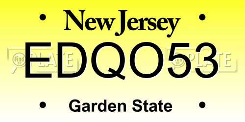 EDQO53 New Jersey License Plate