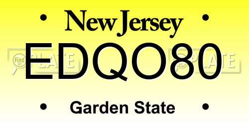 EDQO80 New Jersey License Plate