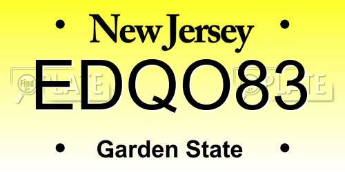 EDQO83 New Jersey License Plate